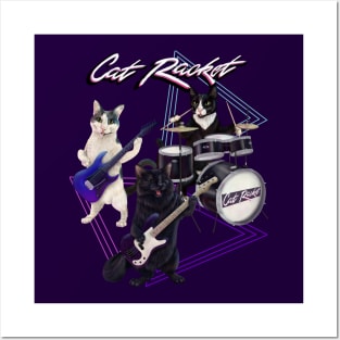 Cat Racket- Cat band on guitar, bass, and drums Posters and Art